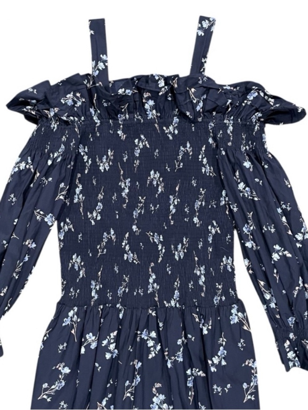 REBECCA TAYLOR Francine Blue Floral Off Shoulder Dress US 2 XS - Picture 5 of 9